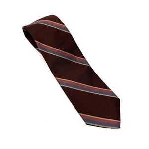 Carl Sterr Mens Brown Stripe Blue Coral Tan 100% All Silk English‎ Repp Tie